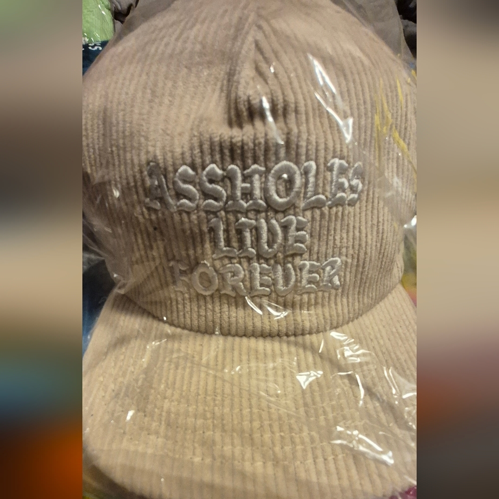 Assholes Live Forever Beige Corduroy Cap w